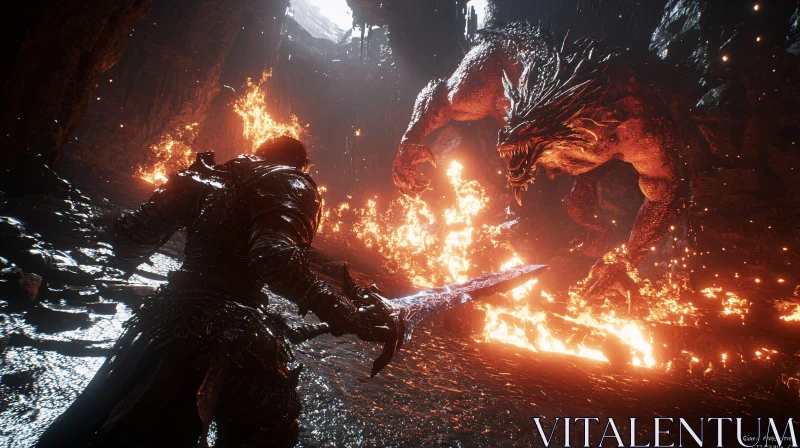 Fiery Confrontation: Warrior and Dragon Clash