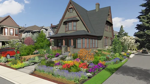 Colorful garden in front of the house