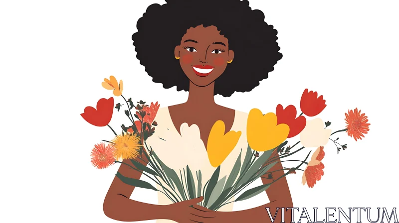 Joyful Woman Holding Colorful Bouquet