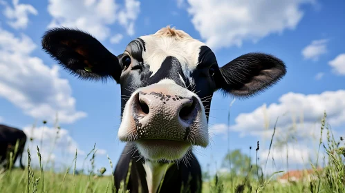 Close-Up of a Cow in a Field