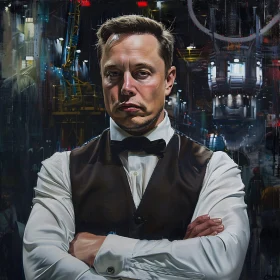 Portrait of Elon Musk with Industrial Aesthetics