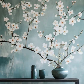 Floral Arrangement with White Flowers and Vases