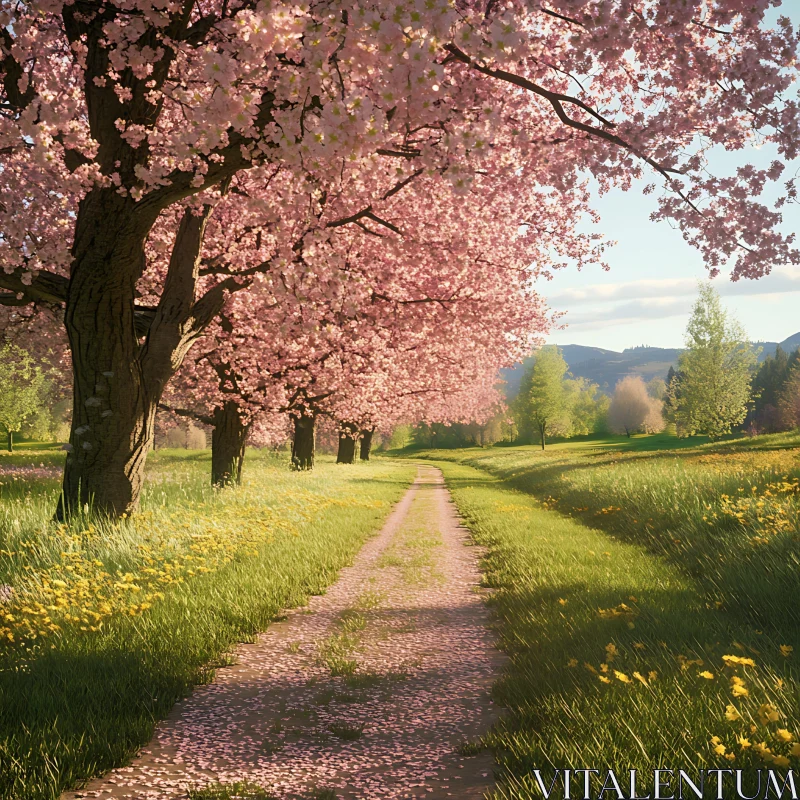 AI ART Cherry Blossom Pathway