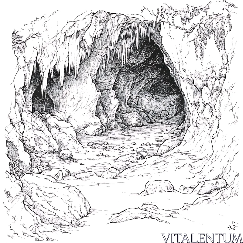 Cave Entrance with Water Flowing Through
