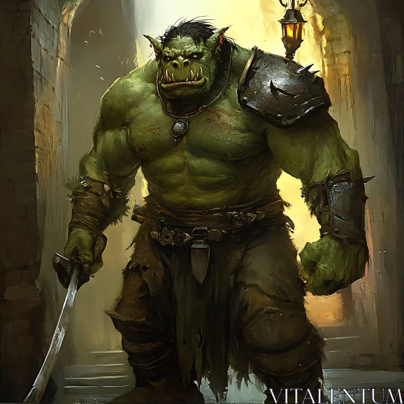 Green Orc with Sword Fantasy Character