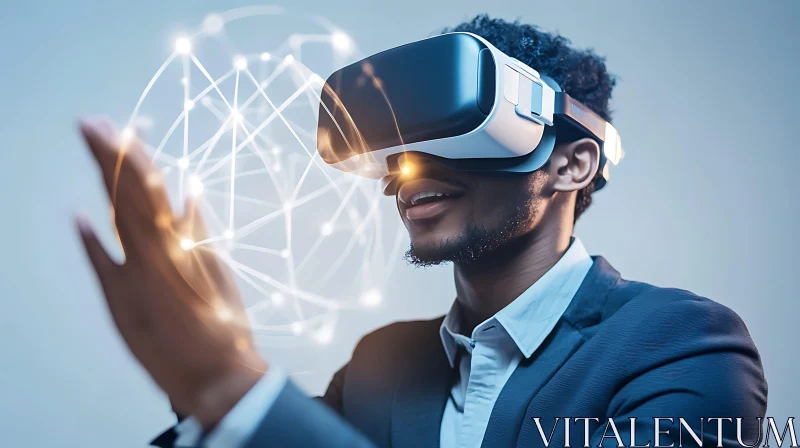 Man in VR Headset: Engaging Digital Interface