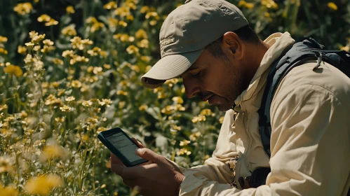 Contemplative Man Using Phone Outdoors
