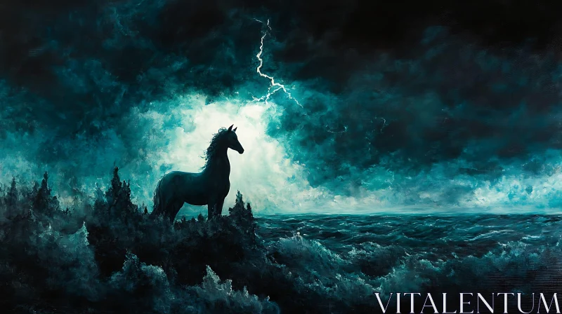 AI ART Equine Silhouette Against Lightning