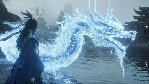 Luminous Dragon by the Water's Edge