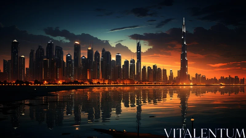 Dubai Cityscape: A Cyberpunk Realism Sunset AI Image