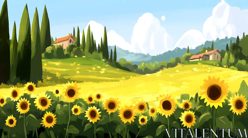 Golden Sunflowers in a Summer Meadow