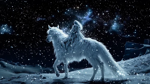 Celestial Equine and Rider in Nightscape