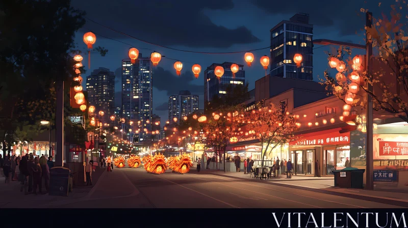 Nighttime City Celebration with Lanterns