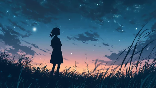 Silhouette of a Girl in Twilight