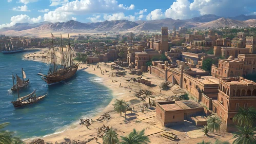 Seaside Ancient City with Desert Backdrop