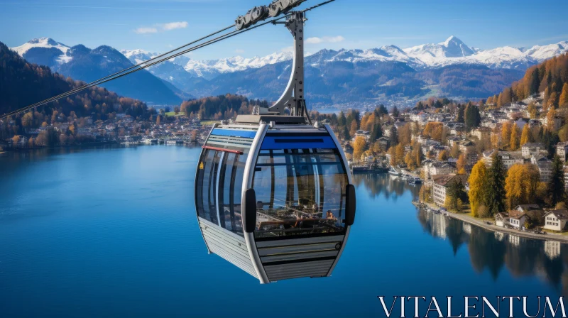 Enchanting Cable Car Ride over a Serene Lake in Switzerland AI Image