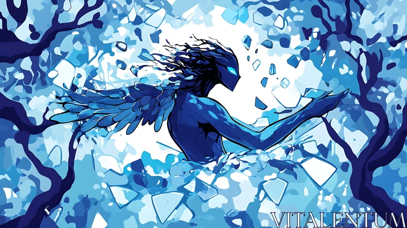 Abstract Blue Figure with Broken Light