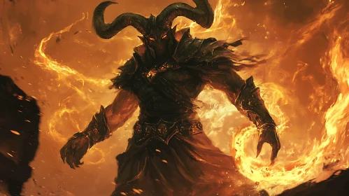 Fiery Demon Warrior in Hellscape