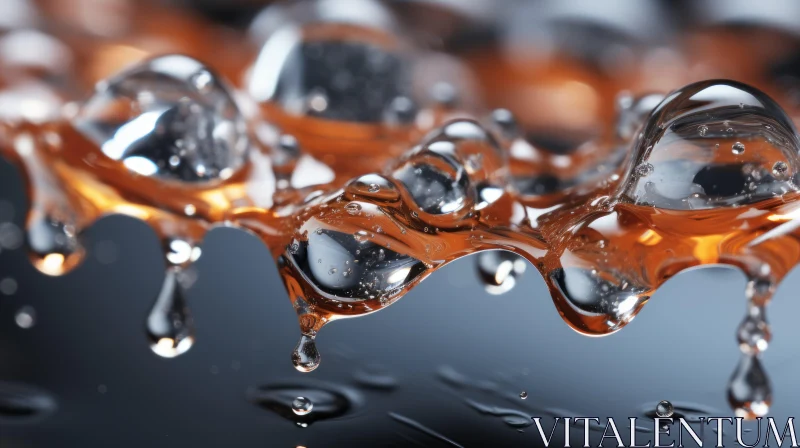 Stunning Closeup of Water Drops in Dark Orange and Silver AI Image