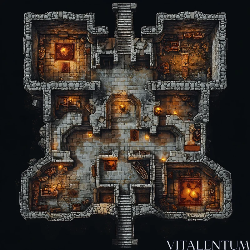 AI ART Fantasy Dungeon Layout with Stone Walls