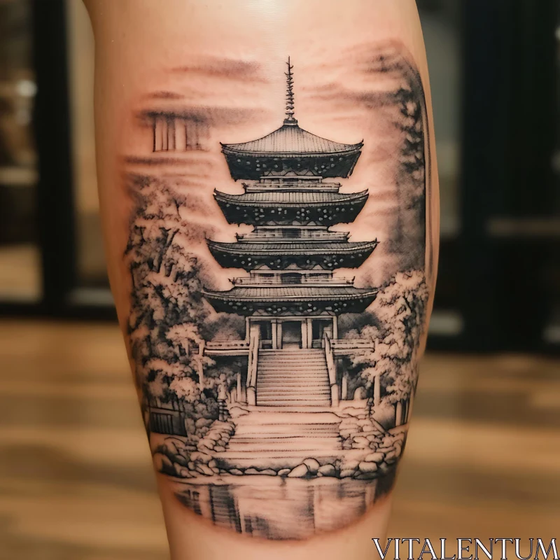 Detailed Japanese Temple Tattoo AI Image