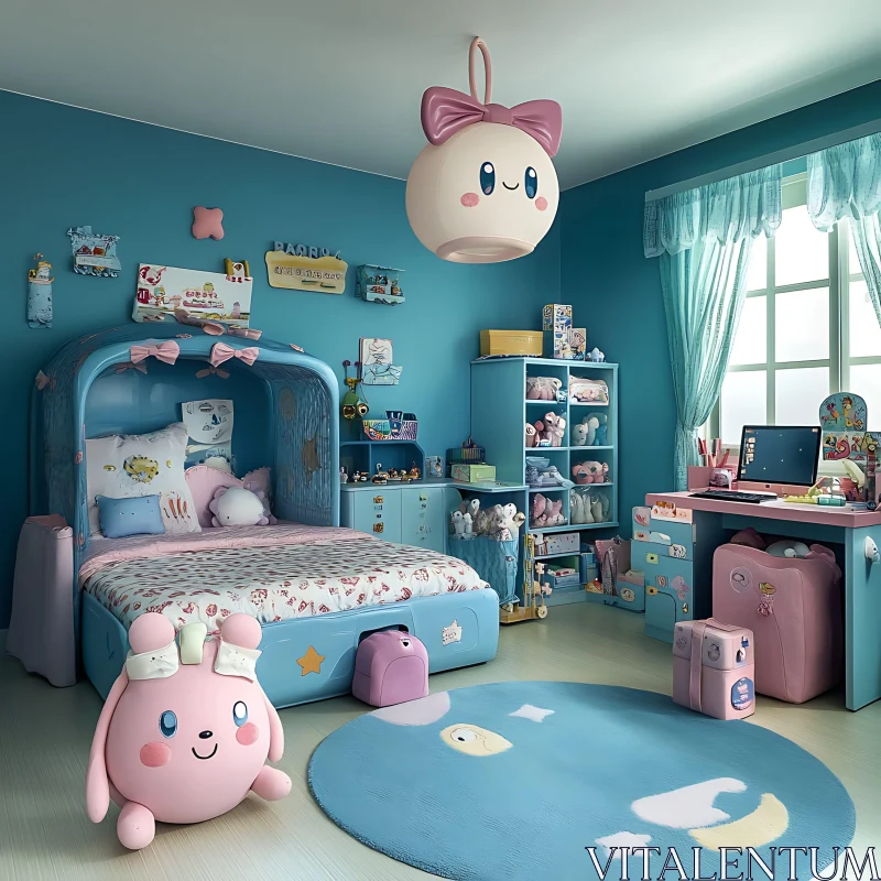 AI ART Whimsical Kids Room with Blue and Pink Decor