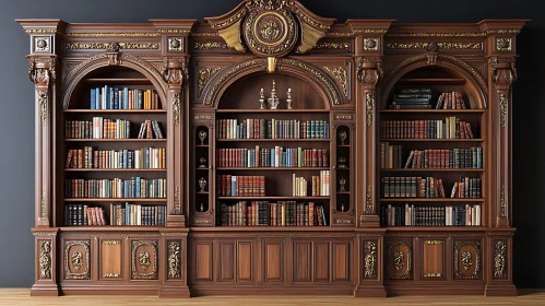 Detailed Carved Bookcase with Books