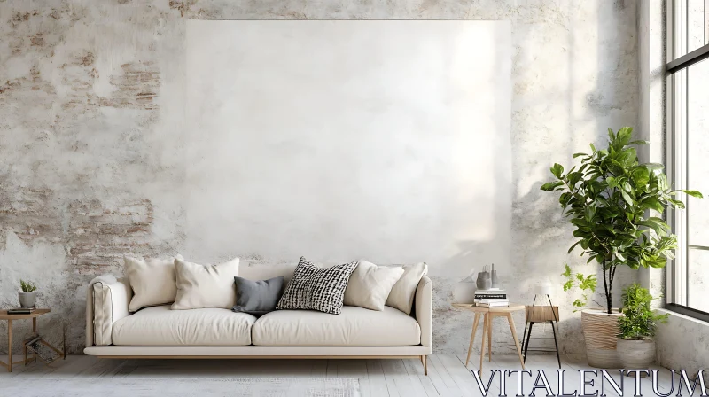 AI ART Serene Living Room with Plants and Sofa