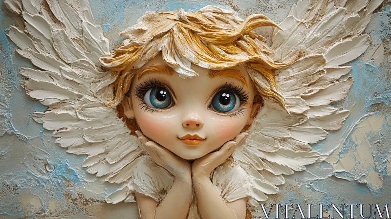 AI ART Whimsical Angelic Figure with Blue Eyes