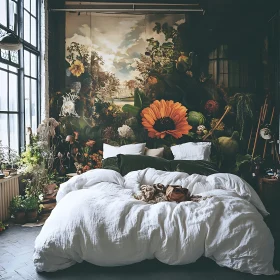 Cozy Bedroom with Floral Wallpaper