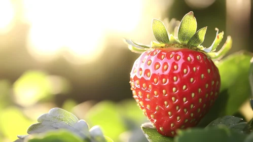 Glowing Red Strawberry in Natural Sunlight