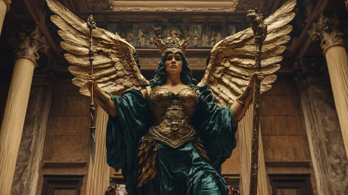 Majestic Winged Goddess Statue