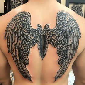 Intricate Angel Wings Tattoo on Back