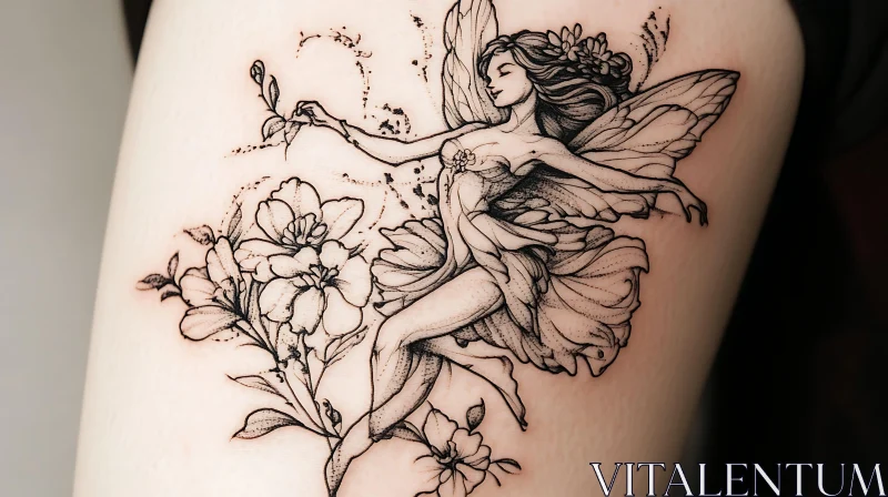 Fairy with Flowers Tattoo AI Image