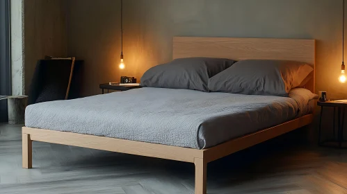 Cozy Bedroom with Wooden Bed Frame