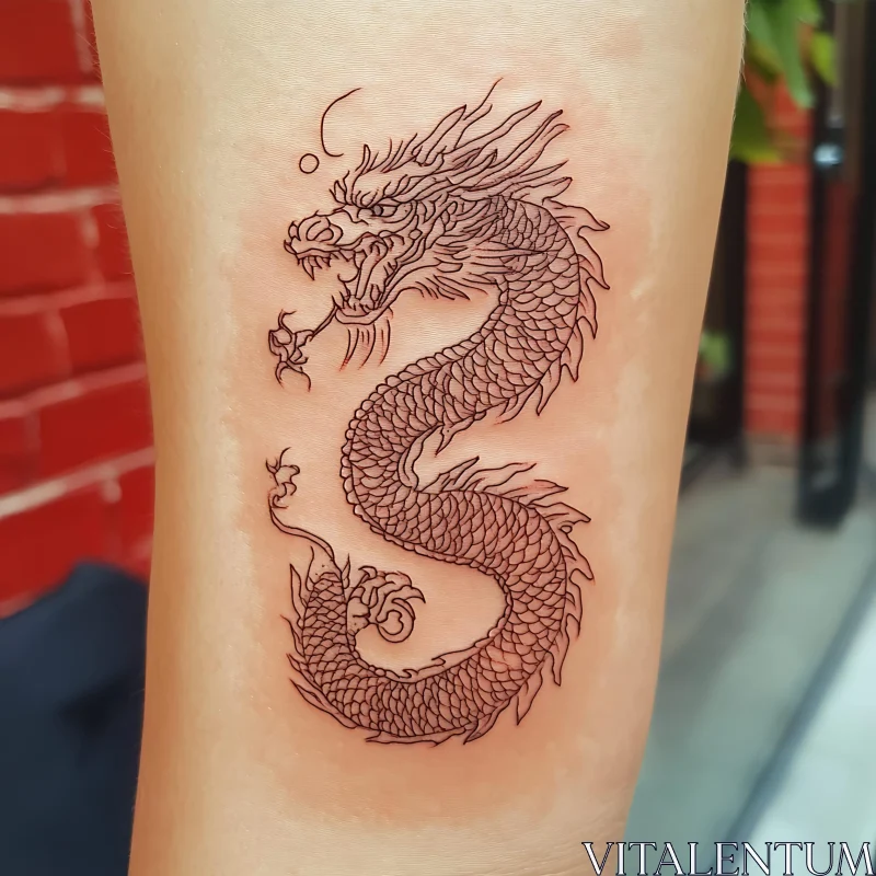 Detailed Dragon Tattoo on Skin AI Image