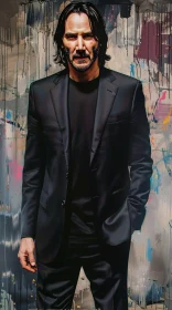 Keanu Reeves Artful Graffiti Background Portrait