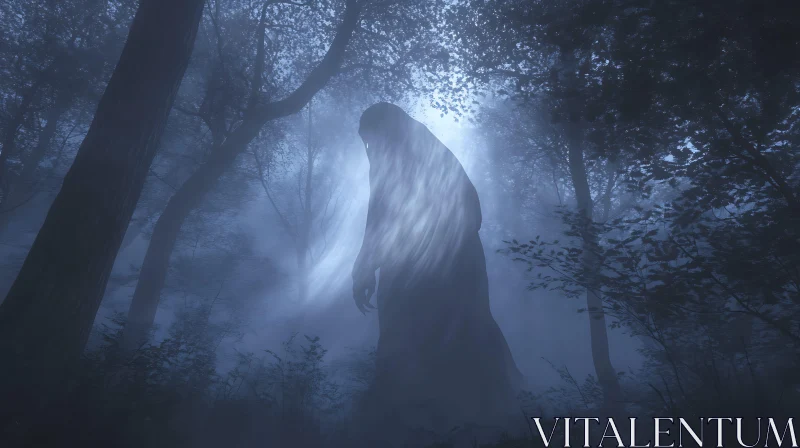 AI ART Mysterious Silhouette in Foggy Woods