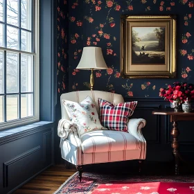 Cozy Room Corner with Armchair and Floral Design