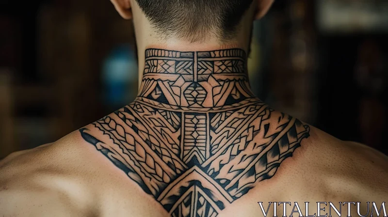 Geometric Patterns Tattoo on Neck and Shoulders AI Image