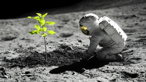 Lunar Planting: Astronaut and Sapling