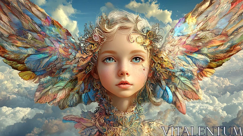 AI ART Winged Child Amidst Clouds