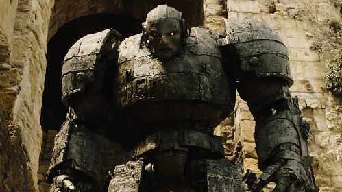 Colossal Metal Robot in Stone Fortress