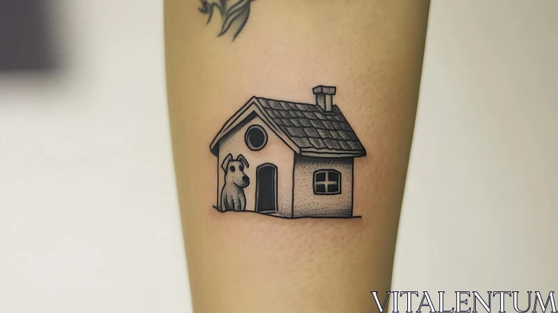 Minimalistic House and Dog Arm Tattoo AI Image