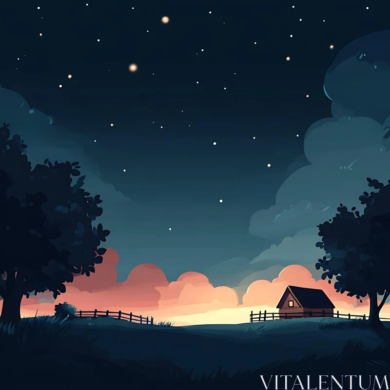 Evening Sky Over Rural Home AI Image