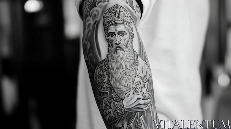 Ornate Black and Grey Arm Tattoo AI Image