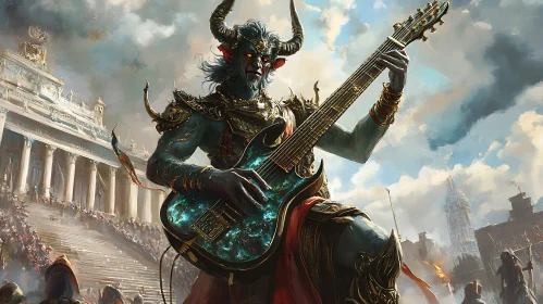 Horned Demon Plays Guitar for Crowd