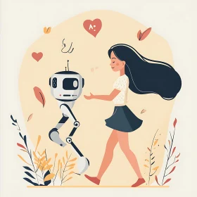 Stylized Robot and Girl Friendship Art