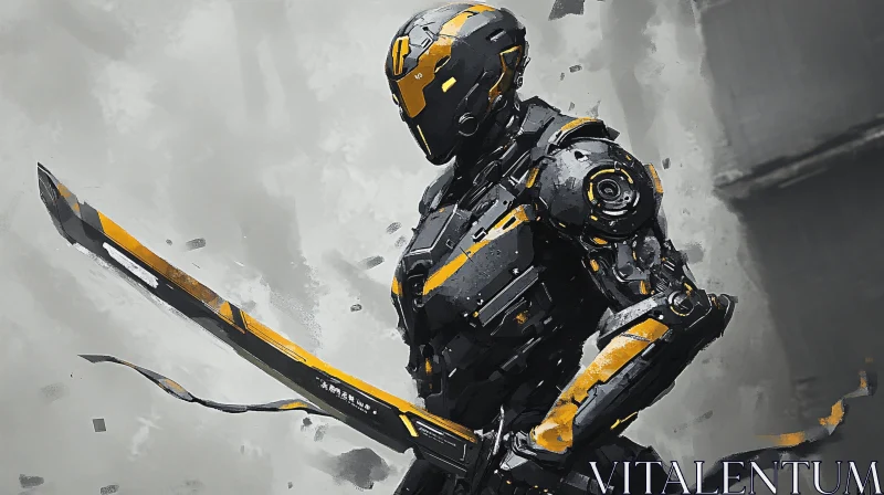 Cyborg Warrior with Yellow Accents AI Image