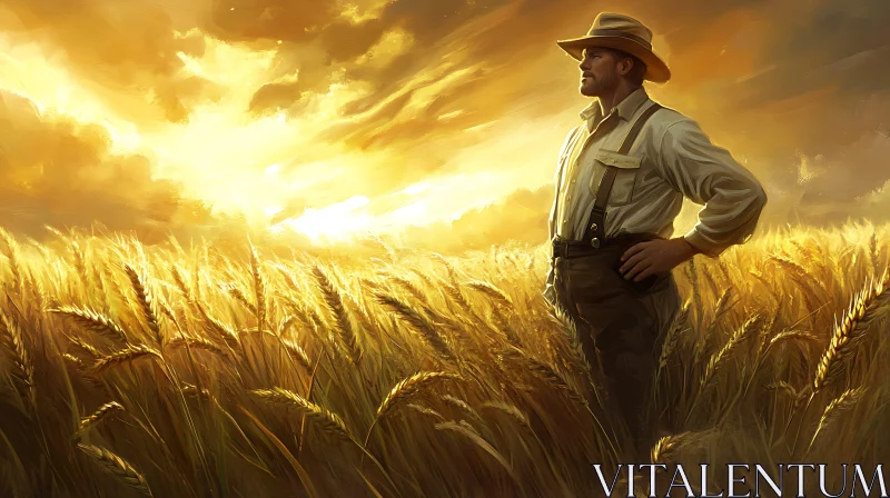 AI ART Golden Wheat Field Farmer